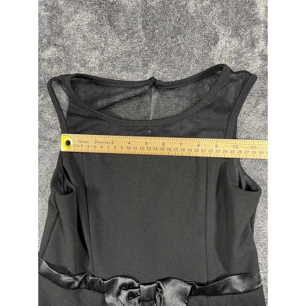 Calvin Klein Girls Sz 12 Black Illusion Mesh Bow Front Dress w/Zip & Button - Picture 2 of 9